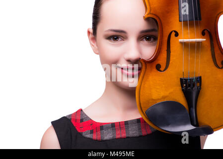 Elegant young violin player isolated on white Stock Photo