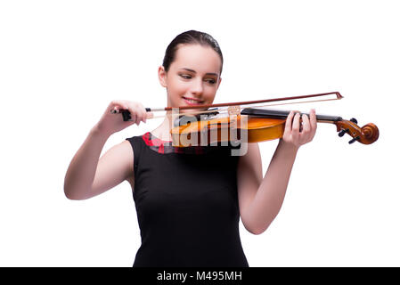 Elegant young violin player isolated on white Stock Photo