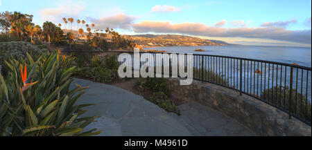 Panoramic sunset view of Main beach in Laguna Beach Stock Photo