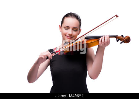 Elegant young violin player isolated on white Stock Photo