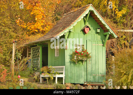 Green Wooden Garden House Stock Photo