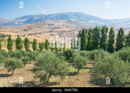 Inland mountain landscape of inner Sicily in summer day Stock Photo
