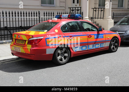 LONDON - MAY 16: London Metropolitan Police BMW car on May 16, 2012 in London. The Met was formed in 1829 and as of 2011 employed 48,661 staff making  Stock Photo