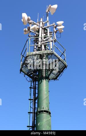 Telecommunications equipment - directional mobile phone antenna dishes. Wireless communication. Stock Photo