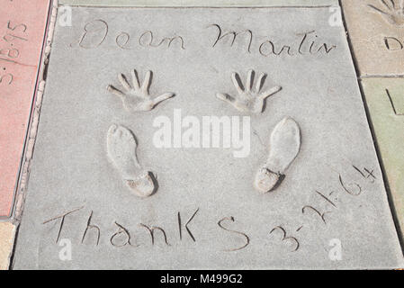 Dean Martin's hand and foot prints at Grauman's Chinese Theatre forecourt, Hollywood, California, USA Stock Photo