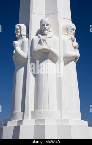 Astronomers Monument in front of Griffith Observatory north door, Los Angeles, California, USA Stock Photo