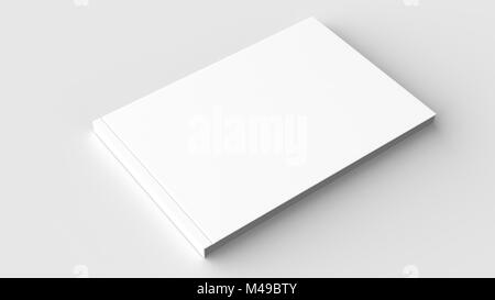 Horizontal - landscape hardcover brochure, book or catalog mock up isolated on soft gray background. 3D illustrating. Stock Photo