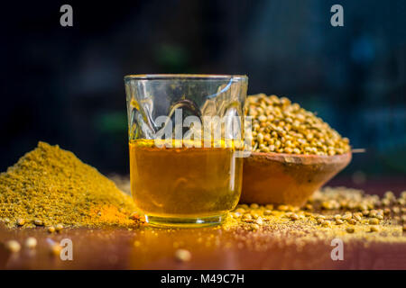 Close up of water of Coriandrum sativum,Coriander with its powder. Stock Photo