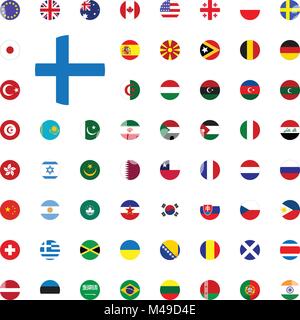 Finland round flag icon. Round World Flags Vector illustration Icons Set Stock Vector