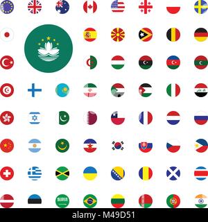 Macau round flag icon. Round World Flags Vector illustration Icons Set Stock Vector