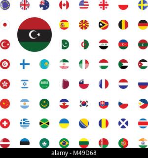 Libya round flag icon. Round World Flags Vector illustration Icons Set Stock Vector