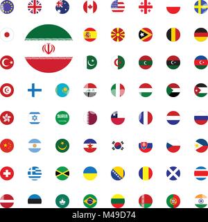 Iran round flag icon. Round World Flags Vector illustration Icons Set Stock Vector