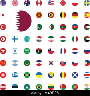 Qatar round flag icon. Round World Flags Vector illustration Icons Set Stock Vector