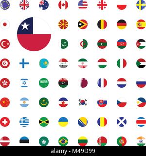Chile round flag icon. Round World Flags Vector illustration Icons Set Stock Vector