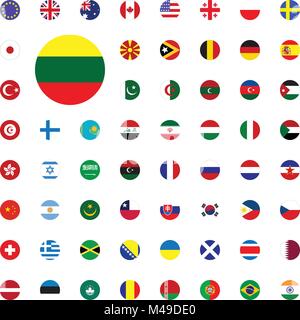 Lithuania round flag icon. Round World Flags Vector illustration Icons Set Stock Vector