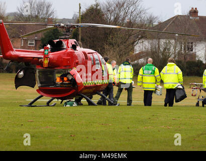 Devon Air Ambulance lands at Frenchay Hospital in Bristol, Avon, England 2008 Stock Photo