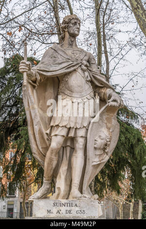 Madrid, Spain - January 4, 2018 : Limestone statue of Visigothic King Suintila (Swinthila, Svinthila). Located in the Plaza de Oriente square downtown Stock Photo