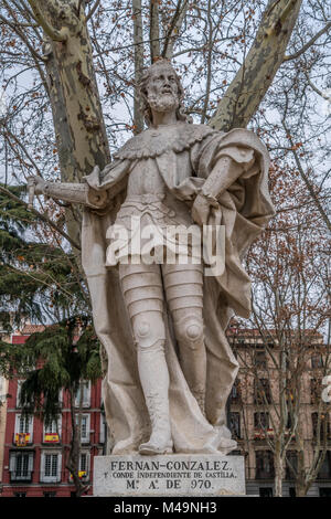 Madrid, Spain - January 3, 2018 : Limestone statue of Fernan Gonzalez the first autonomous count of Castile. Located in the Plaza de Oriente square do Stock Photo