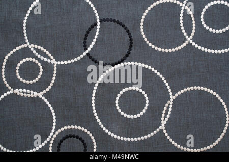Kitchen gray table cloth texture fabric with white circles Stock Photo