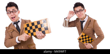 Funny chess player isolated on white Stock Photo