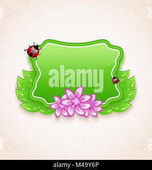 Cute spring card with flower, leaves, lady-beetle Stock Photo