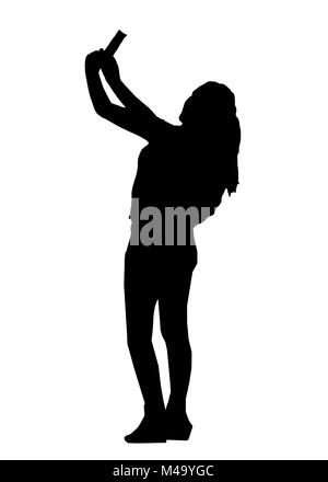 Tall Woman Taking a Selfie Silhouette Illustration Stock Photo
