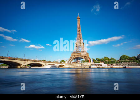 Eiffel tower and Seine river long exposure Stock Photo