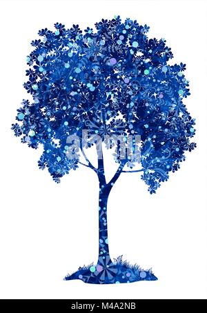 Chestnut blue tree with Christmas snowflakes Stock Vector