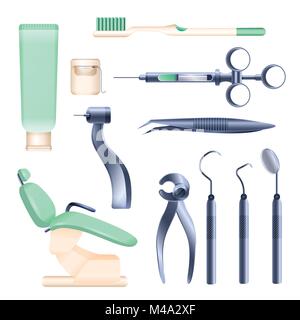 Dental appliances - set of realistic vector isolated objects Stock Vector