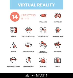 Virtual reality - line design icons set Stock Vector