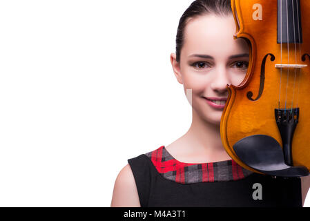 Elegant young violin player isolated on white Stock Photo