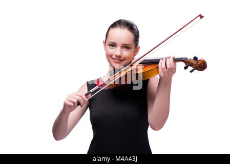 Elegant young violin player isolated on white Stock Photo