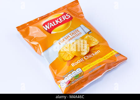 A packet of Walkers roast chicken flavour crisps from a multipack, United Kingdom Stock Photo