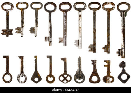 Set of old keys, isolated on white background Stock Photo