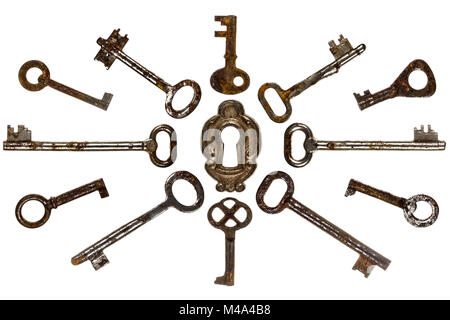 Set of old keys, isolated on white background Stock Photo