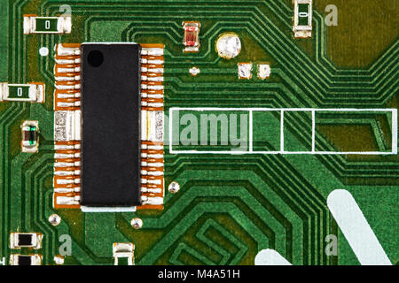 Electronic circuit board with chip and radio components Stock Photo