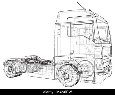 Commercial cargo delivery truck. Isolated. Created illustration of 3d. Wire-frame. Stock Vector