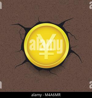 Golden Yen on cracked background Stock Vector
