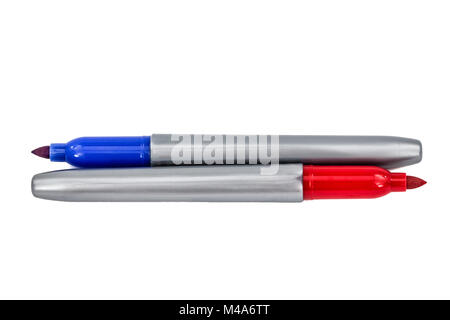 Two felt-tip pens markers highlighters, isolated on white background Stock Photo