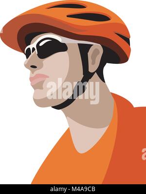 bicyclist in helm vector illustration flat style profile view Stock Vector