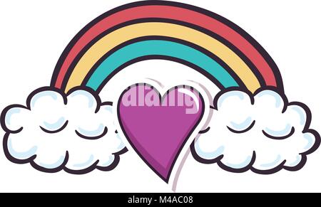 heart love sticker art with rainbown Stock Vector