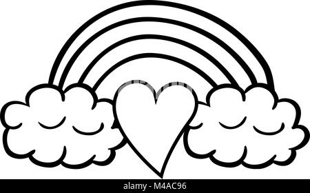 heart love sticker art with rainbown Stock Vector