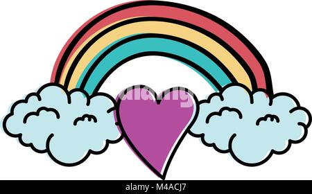 heart love sticker art with rainbown Stock Vector