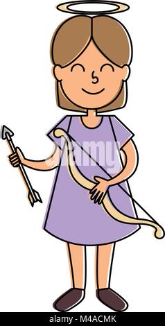 little girl angel with arch Stock Vector