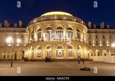 Rennes (Brittany, north-western France): the “place de la Mairie' (City Hall Square) at night. The opera house. (Not available for postcard production Stock Photo