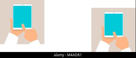 Tablet PC in human hands. Flat style vector Stock Vector