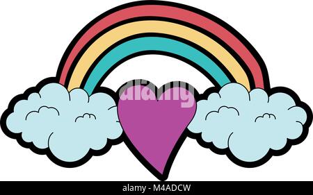 heart love sticker art with rainbown Stock Vector