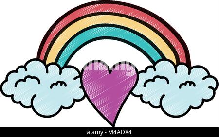 heart love sticker art with rainbown Stock Vector