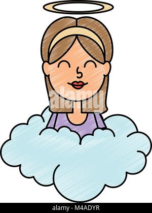 little girl angel with halo over cloud Stock Vector