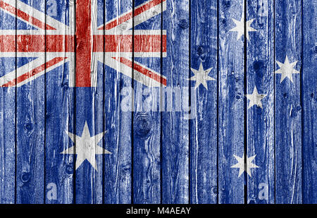 National flag of Australia on old weathered wood background Stock Photo